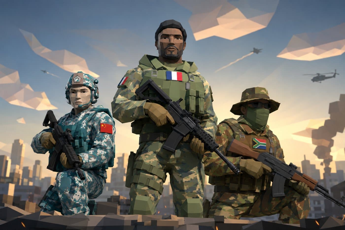 A Grunts squad holding a city front at sunset