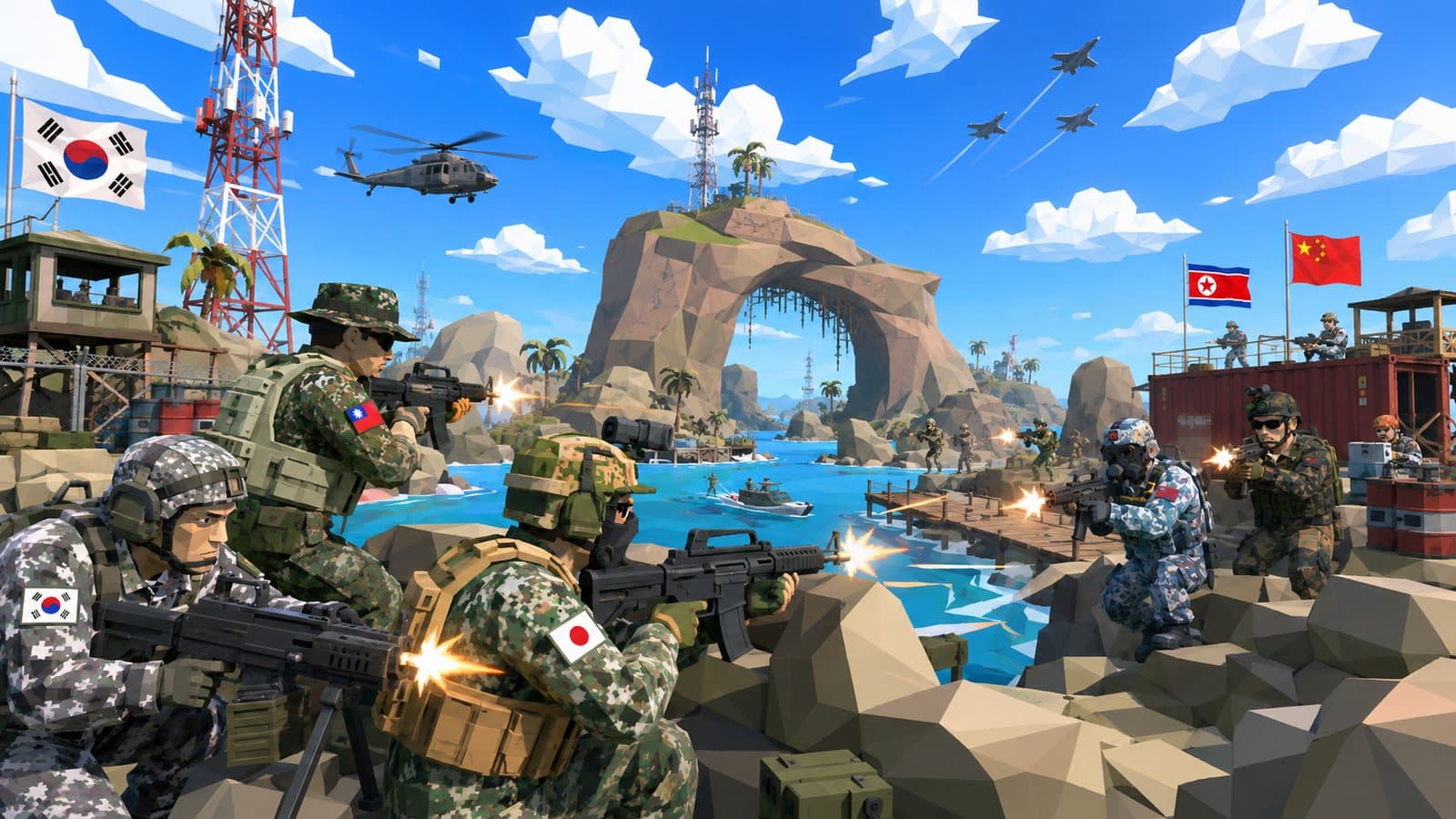 A squad holding a fortified coastline at dawn
